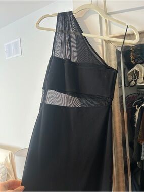Express Black One-Shoulder Mesh Inset Dress